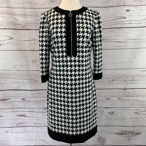 TAHARI houndstooth shift dress front zipper
